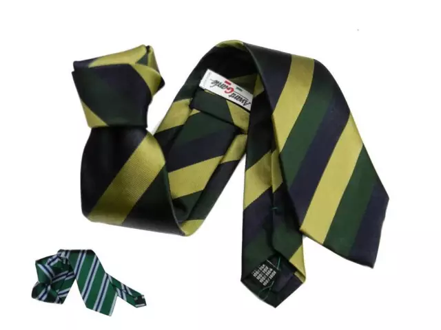 Cravatta uomo regimental seta silk blu verde oro pari pari top elegance m italy