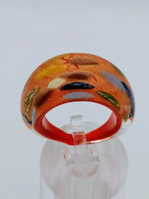 MURANO Glas Ring Orange  Gr. 58 bunt Künstlerring Hippie Style