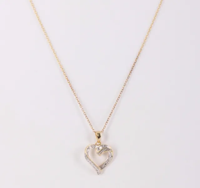 Gold Over Sterling Silver 1 Diamond Heart Pendant Chain Necklace Fine 925 3142