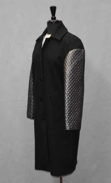 E0 NEW MICHAEL KORS Melton Black Wool Metallic Quilted Sleeve Coat Size M $698 2