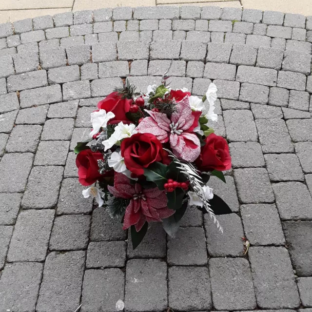 Christmas Grave posie/funeral spray/silk grave flowers/ Memorial flowers/fu