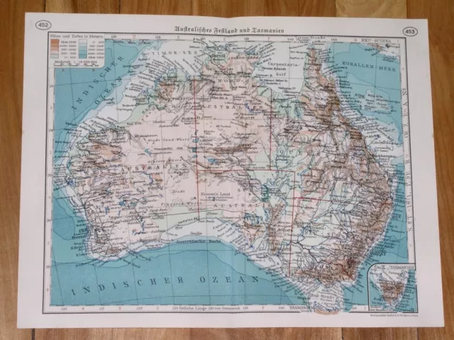 1937 Original Vintage Map Of Australia
