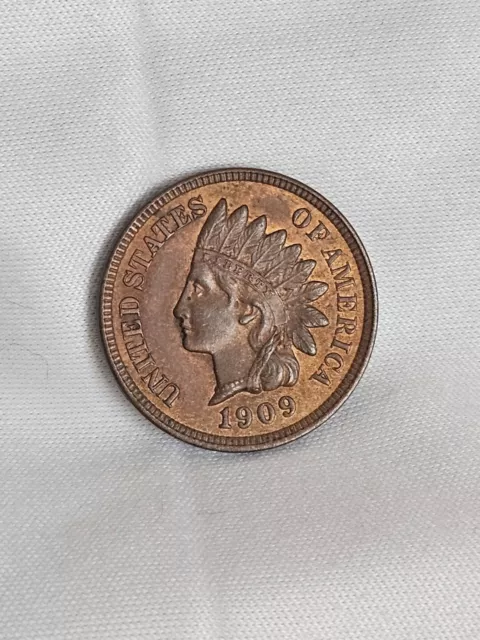 1909 Indian Head Cent Penny 1C ~ AU/UNC, Beautiful Details, Higher Grade!