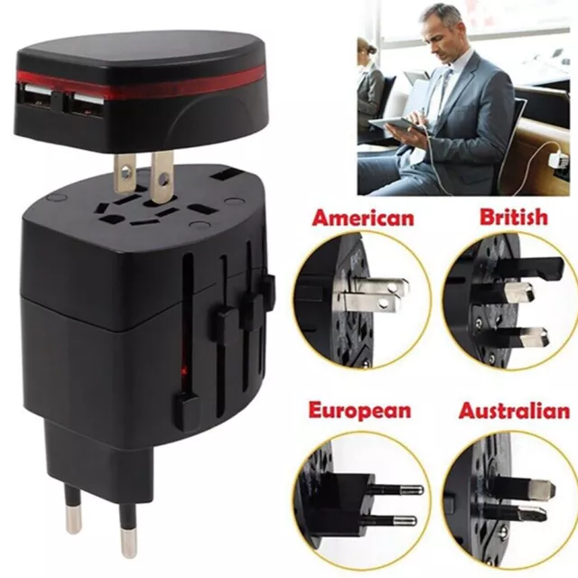 2 USB Port Adapter Universal International World Wide Multi Travel Plug Charger