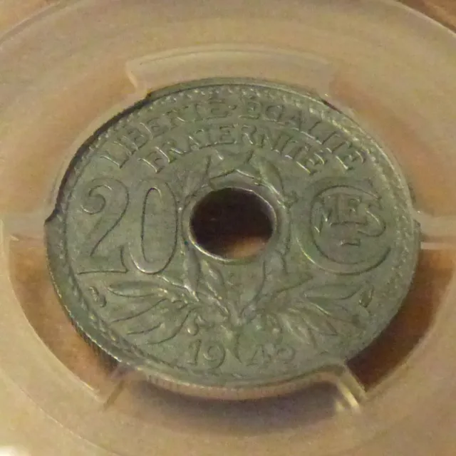 France 20 centimes 1945-C MS63 (Zinc ) Scarce 3