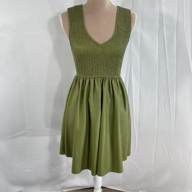 Anthropologie The Remy V Neck Mini Dress S Faux Leather Mob Wife Green NWT