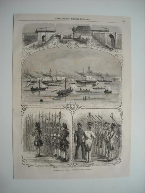 Gravure 1863. Suisse. Inauguration Du Chemin De Fer De Waldshut A Constance.