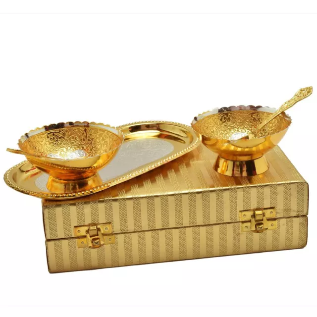 Gold-Silver Plated German Silver Bowl Set | Pack of 5 pc | Gold Box 2