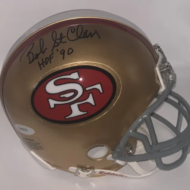 BOB ST. CLAIR "HOF 90" Autographed San Francisco 49ers Mini Helmet Tristar Insc