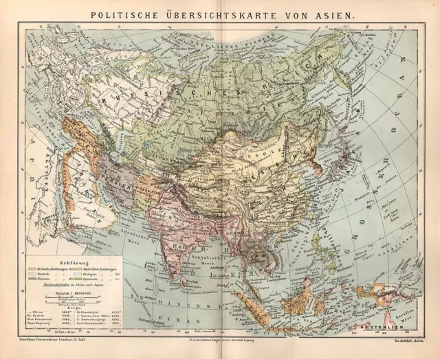 Politische Übersicht von Asien Besitzungen Kolonien historische Landkarte 1882