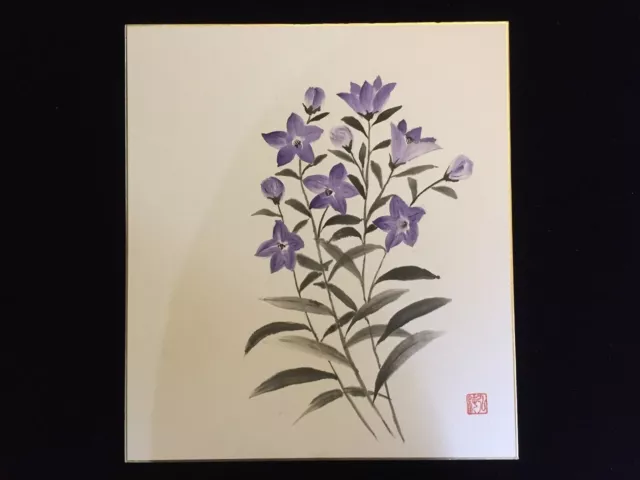 S1373 Japanische Papier Kunst Bord Shikishi Vintage Hand- Farbe Signiert Blumen