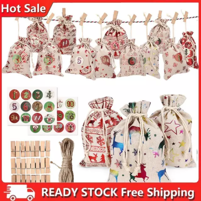 24pcs Christmas Linen Gifts Bags DIY Hanging Burlap Packaging Bags for Christmas