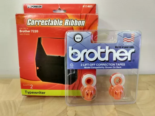 Brother Typewriter Correctable Ribbon 2 & Correction tapes liftoff Porelon 11401