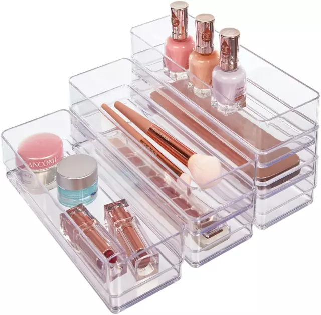 Simplesort 6-Piece Stackable Clear Drawer Organizer Set | 9" X 3" X 2" Rectangle