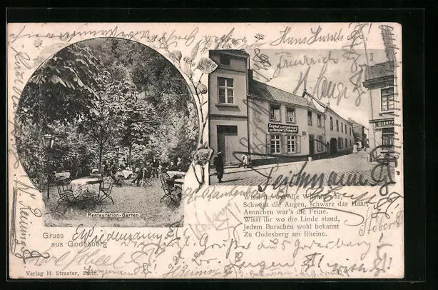 Godesberg, Gasthof zum Godesberg, Garten, Ansichtskarte 1901