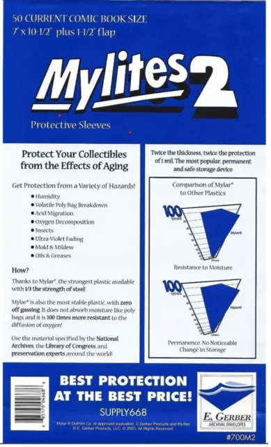 1000x E GERBER - MYLITES 2 -MYLAR COMIC BAGS #700M2 -CURRENT  COMIC (1990+) SIZE