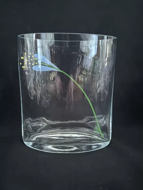 Orrefors Sweden Hand Painted Crystal 6” Vase Crocus Flower Artist Signed AN. AL.