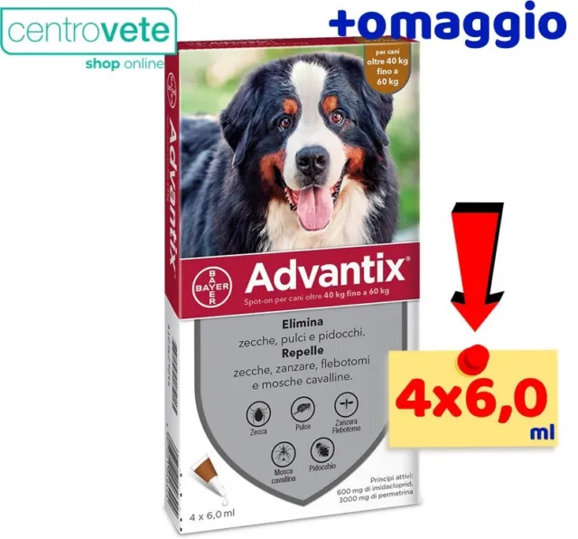 BAYER Advantix  40-60 Kg 4 Pipette  →   Antiparassitario Spot on per Cani Grandi