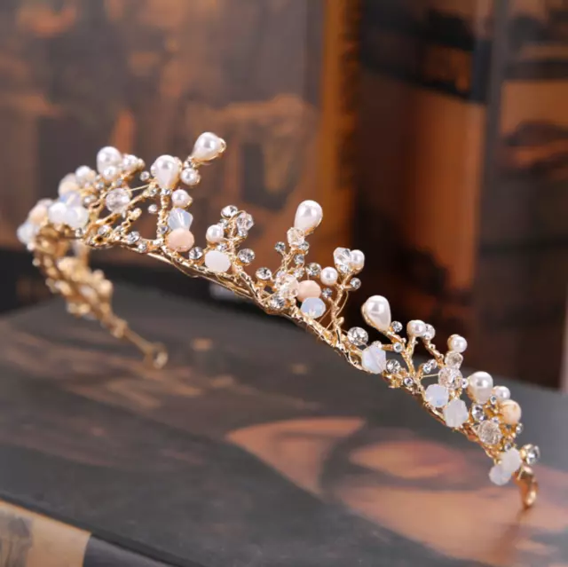Wedding Gold Crystal Pearl Rhinestone Tiara Crown Bridal Tiara Party Headband