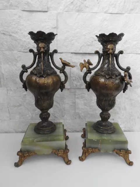 paire de cassolettes en régule anciennes vase cheminée garniture de pendule ONYX