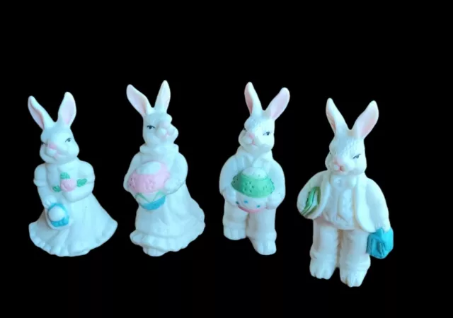 4 Vintage rabbit figurines 3" in height very cute