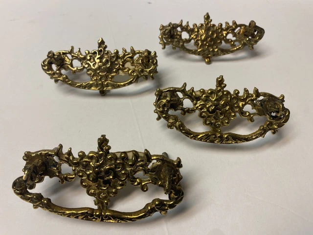 Vintage Set 4 W.E. Rhyne Brass Dresser Drawer Handle Pulls Hardware