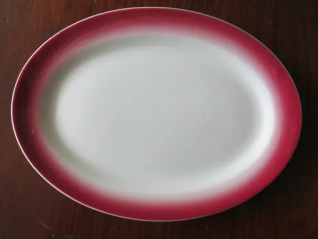 Mayer China oval plate white w/red airbrush 11 1/4" X 8" vintage restaurant ware
