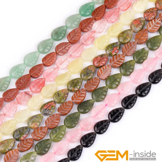 Natural Assorted Leaf Double Carved Gemstone Beads for Jewelry Making 15" 8x11mm