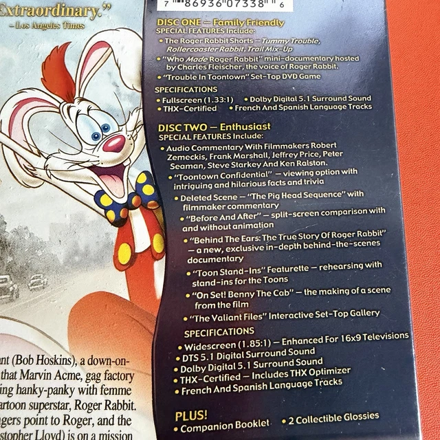 ORIGINAL RELEASE SPECIAL edition 2-Disc DVD Who Framed Roger Rabbit ...