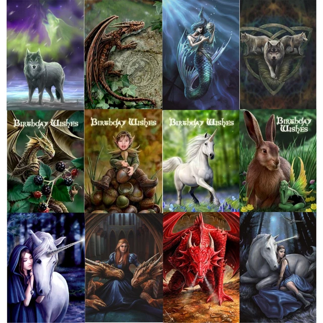 Lisa Parker Grußkarte Mit Wolf Fantasy Kunst - Grün, Für Jeden Anlass