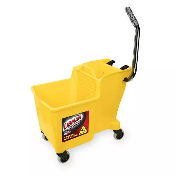 Libman Yellow 32 Quart Mop Bucket and Wringer with Rubber Caster Wheels.