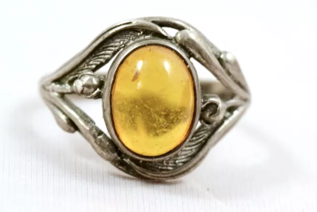 Jugendstil BERNSTEIN Ring 800 Silber amber florales Dekor Modernist silver RG 53