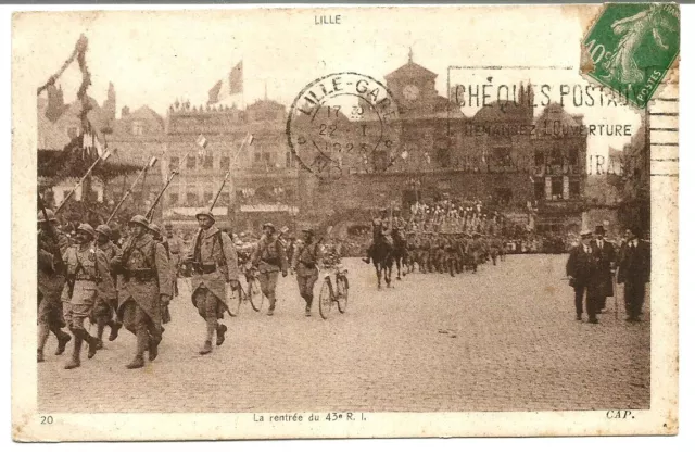 Lille (59) La Rentrée du 43ème R.I posted in 1923.