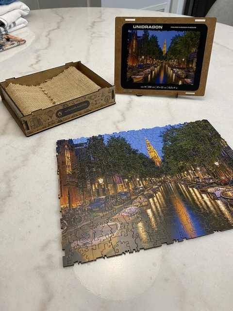 Unidragon Wooden Jigsaw Puzzle “Evening In Amsterdam” Cityscape Medium Size