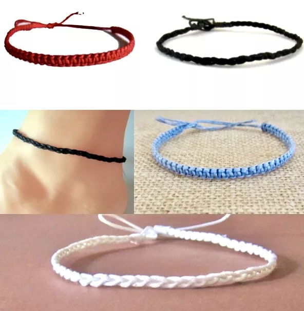 ANKLET BLACK CORD HEMP BRAIDED WRISTBAND ANKLE BRACELET SURF BOHO  mens womens