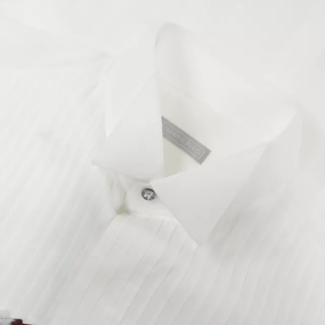Stefano Ricci NWT Tux Dress Shirt Size 16.5 42 Solid White Pleated Wing Collar