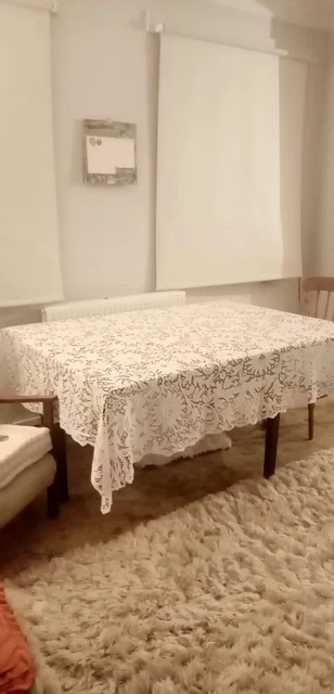 Large Vintage Handmade Crochet Beautiful Lace Cotton Linen Tablecloth