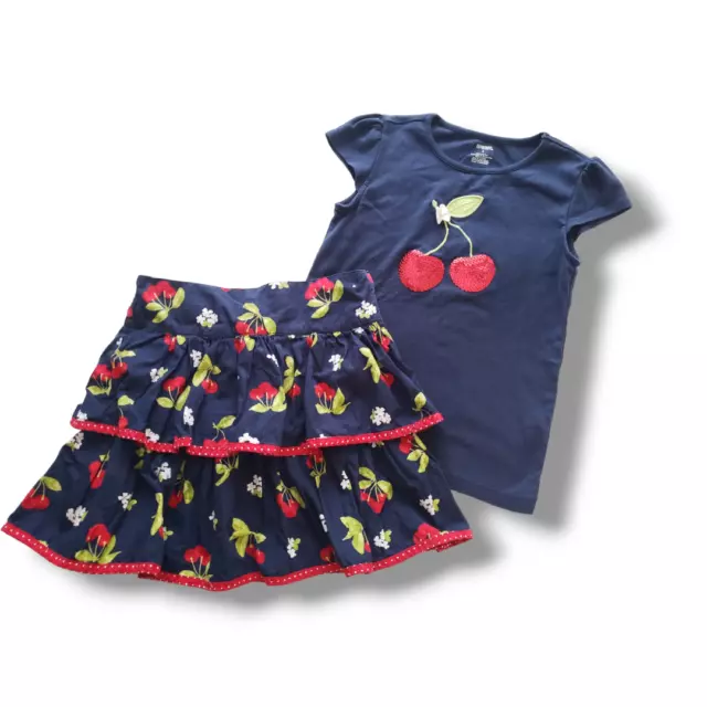 Gymboree Girls 8 Cherry Cute Ruffled Skort Outfit Set Navy