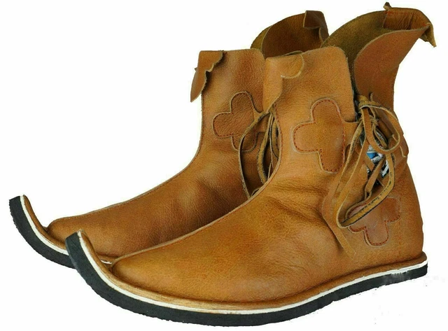 Chaussures faites main de Viking médiévales de couleur de chameau en cuir...