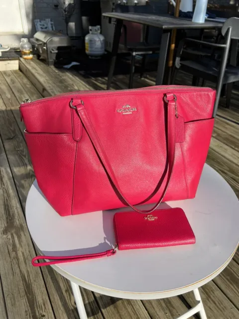Hot Pink Coach Colette Leather Carryall Genuine... - Depop