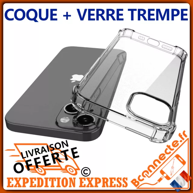 Coque Protection iPhone 11 XR XS X SE 8 7 6Plus Silicone Antichoc + Verre Trempé