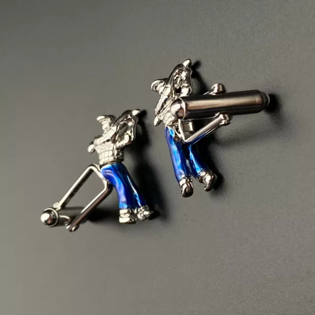 Vintage Jan Leslie Blue Enarmel Movable Golf Golfer Sterling Silver Cufflinks 3