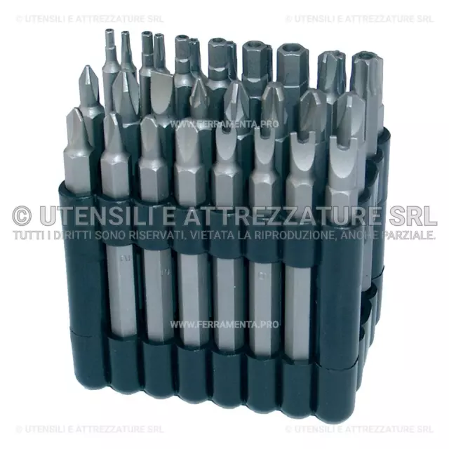 SET SERIE 32 PEZZI INSERTI LUNGHI SPECIALI per VITI DI SICUREZZA ATTACCO 1/4"