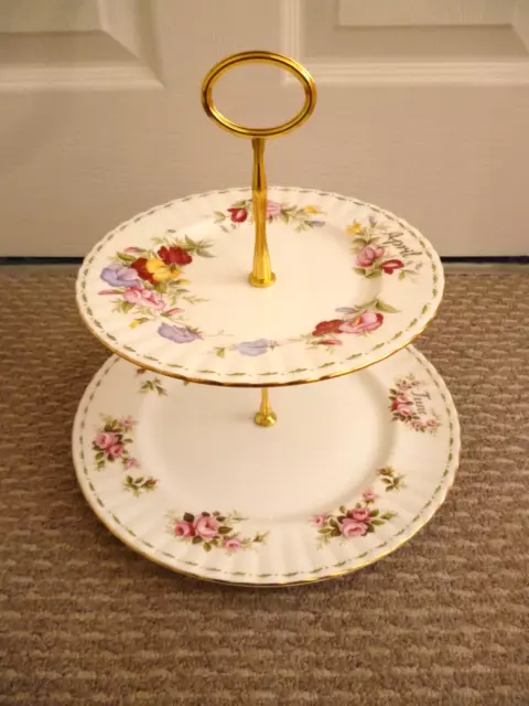 Royal Albert Flower Of The Month 2 Tier  Cake Stand