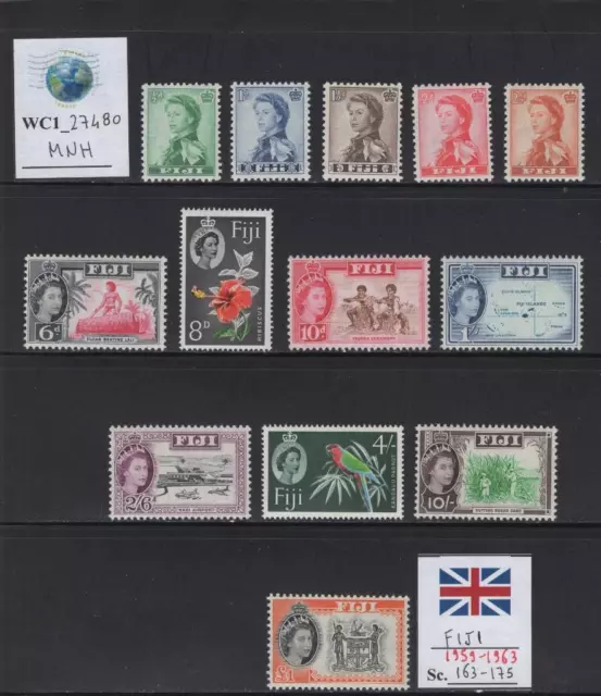 WC1_27480.BRITISH COL.:FIJI. Valuable 1959-1963 QEII cplt. set. Sc. 163-175.MNH