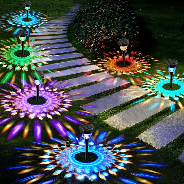 Outdoor Solar Pathway Lights, 7 Color Warm White Mode, Outdoor Lights (6 Pack)