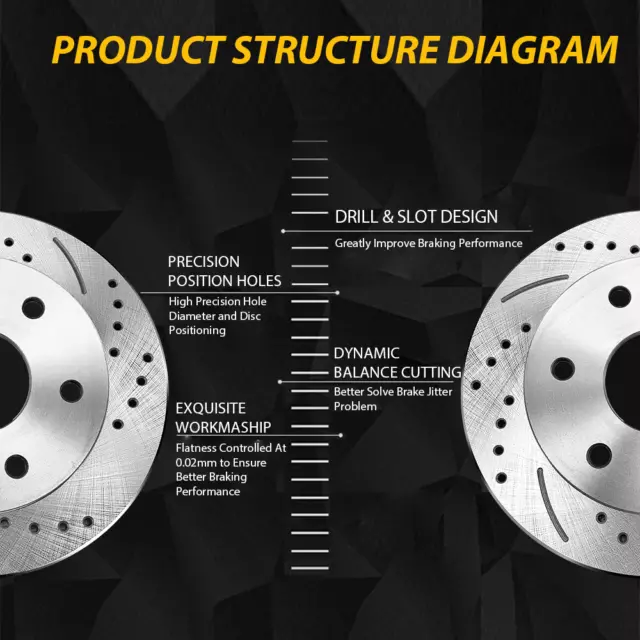 Front + Rear Drilled Slotted Brake Rotors for 2010 - 2015 Chevy Camaro V6 LS LT 3