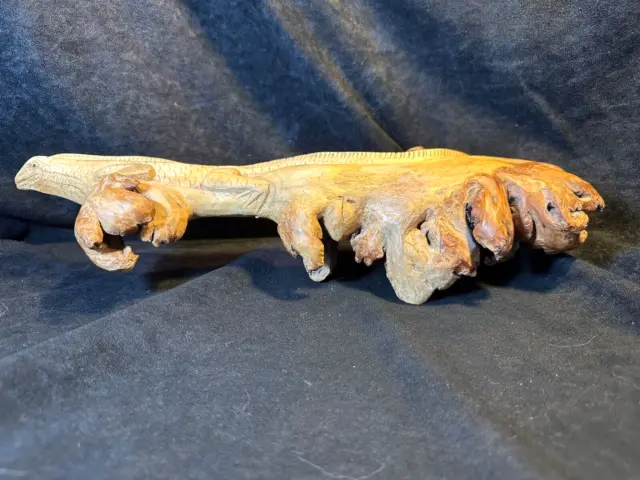 Hand Carved Burl Wood Driftwood Lizard Sculpture Figurine 14"