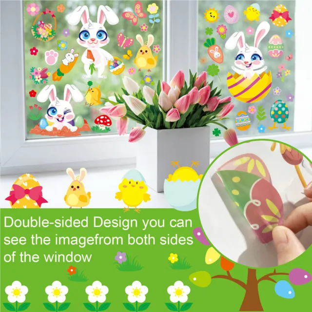 Happy Easter Bunny Colorful Rabbit Eggs Wall Stickers Electrostatic Window Decor