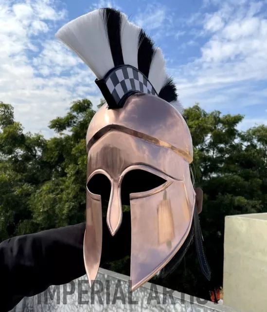 Medieval Greek Corinthian Armour Helmet Black & White Plume Green Knight Spartan